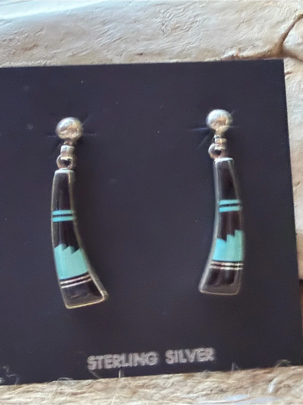 Sterling Silver Turquoise Inlay Dangle Earrings - Picture 2 of 4